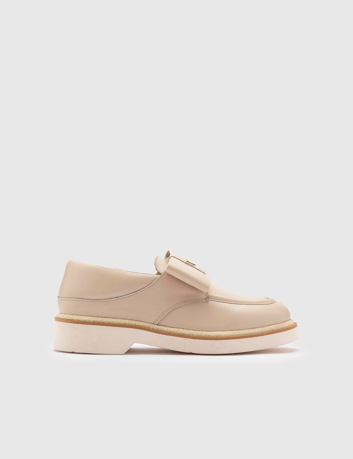 Adia Beige Leder-Loafer für Damen