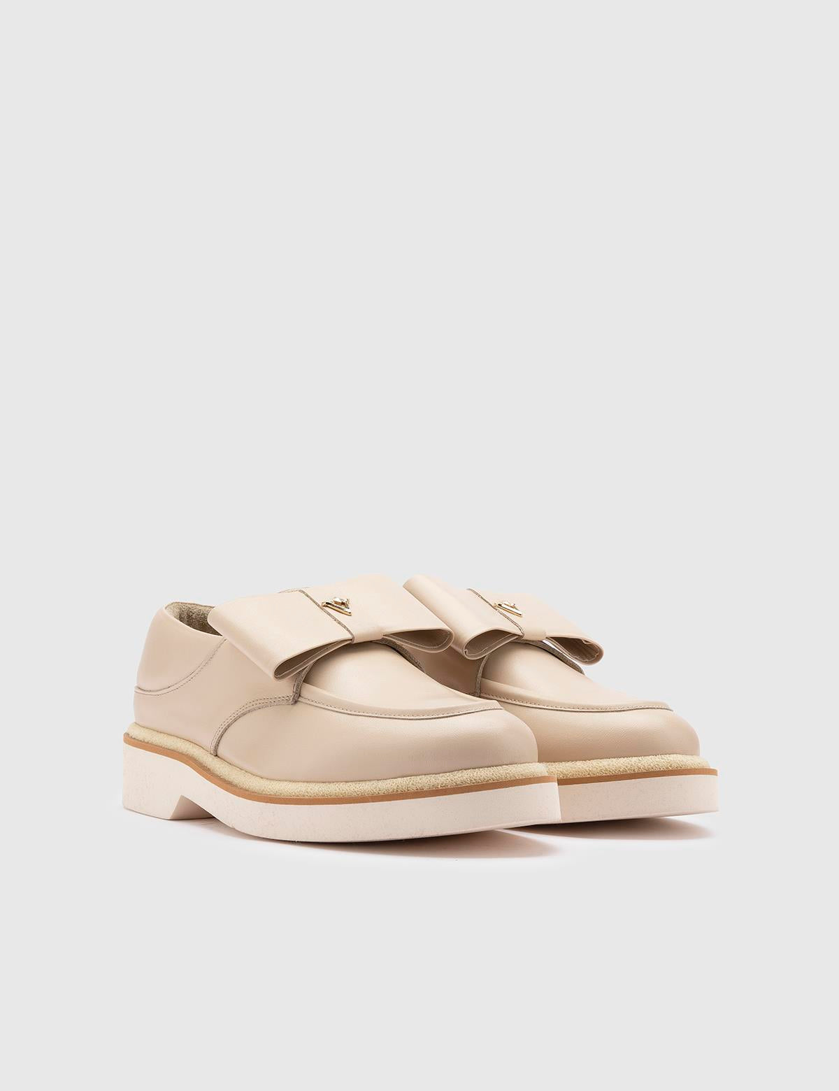 Adia Beige Leder-Loafer für Damen