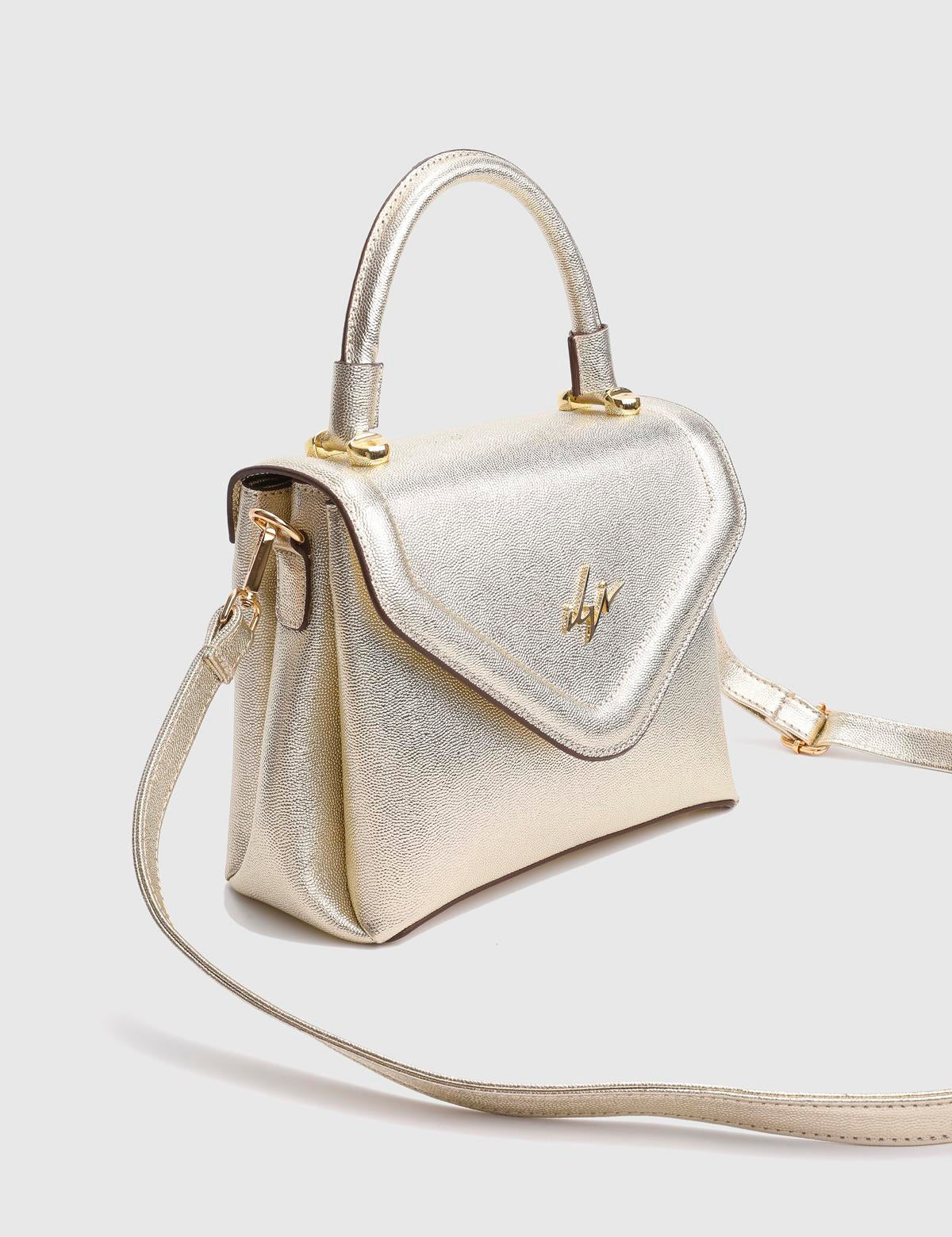 Brazilya Gold Printed Leather Women's Handbag
