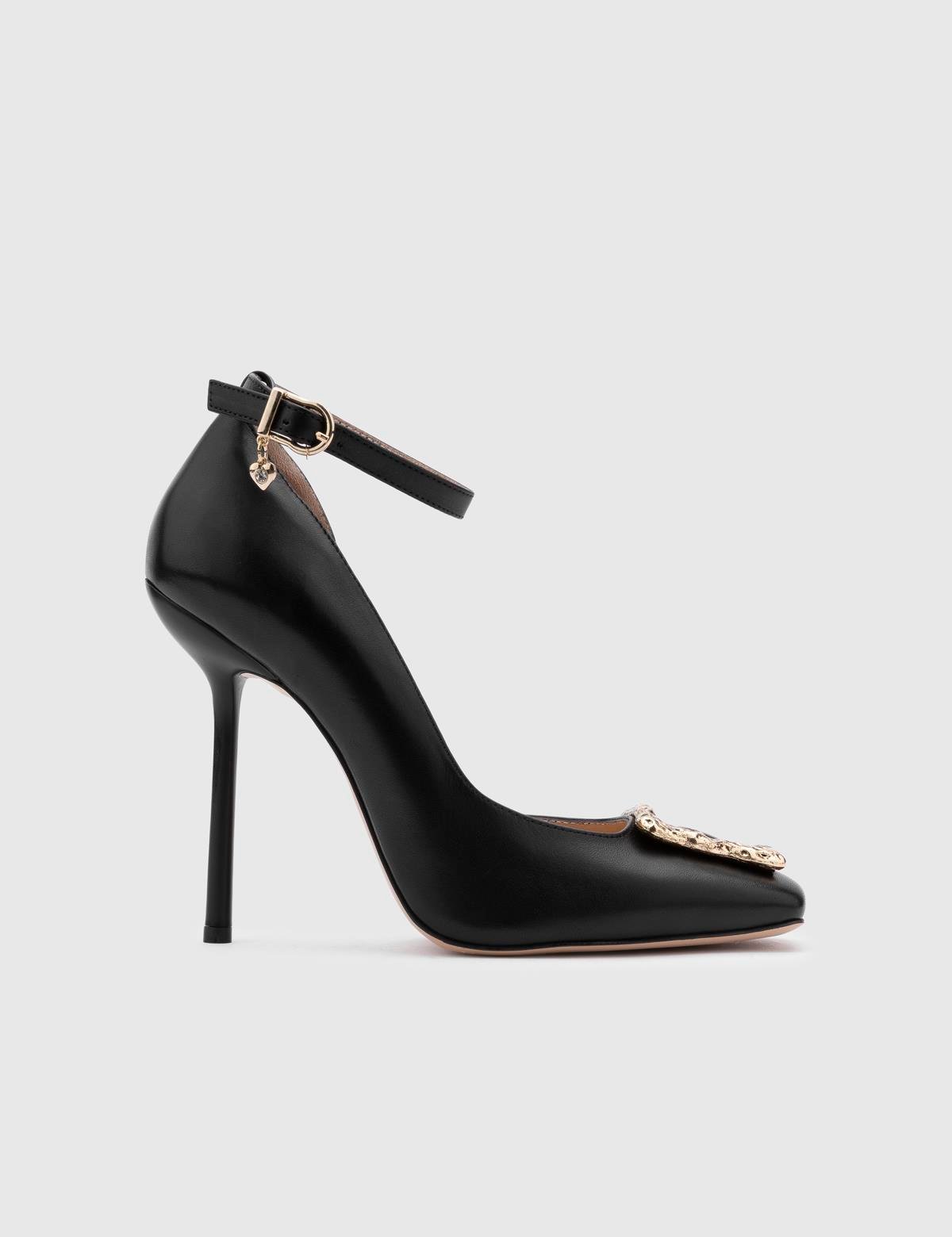 Jannali – Schwarze Sandale aus Leder für Damen mit Absatz 