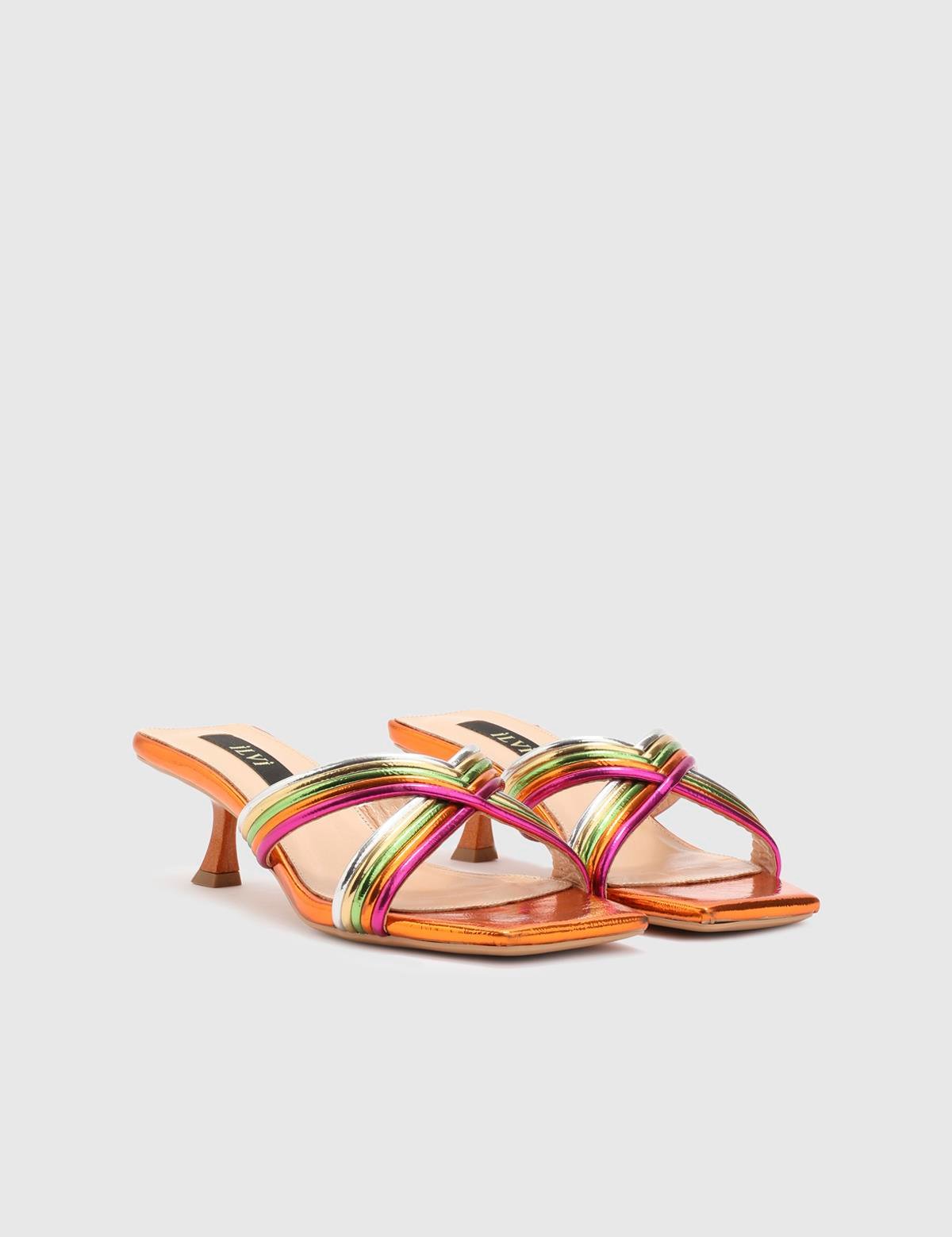 Jovana Orange Leather Women's Heeled Slide