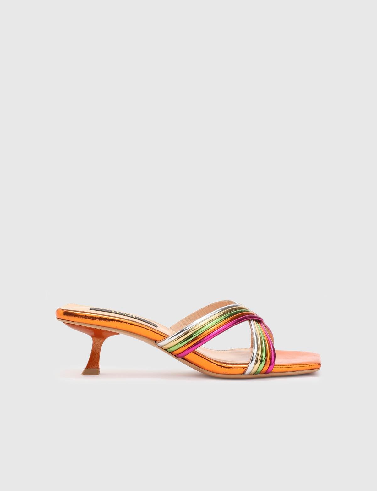 Jovana Orange Leather Women's Heeled Slide