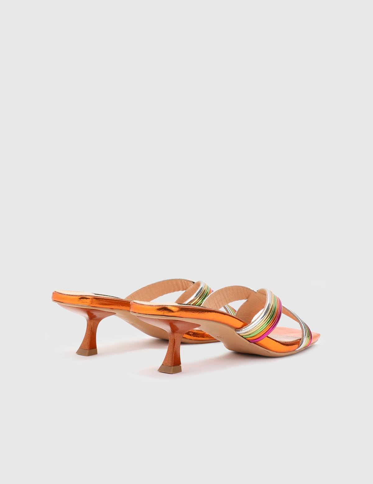 Jovana Orange Leather Women's Heeled Slide