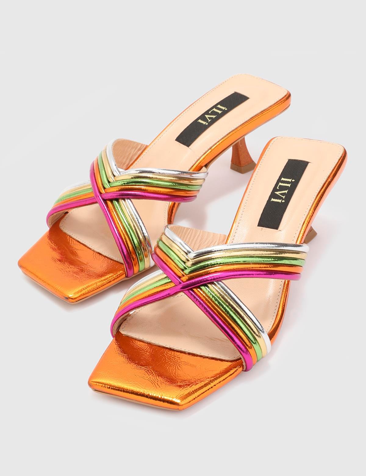 Jovana Orange Leather Women's Heeled Slide