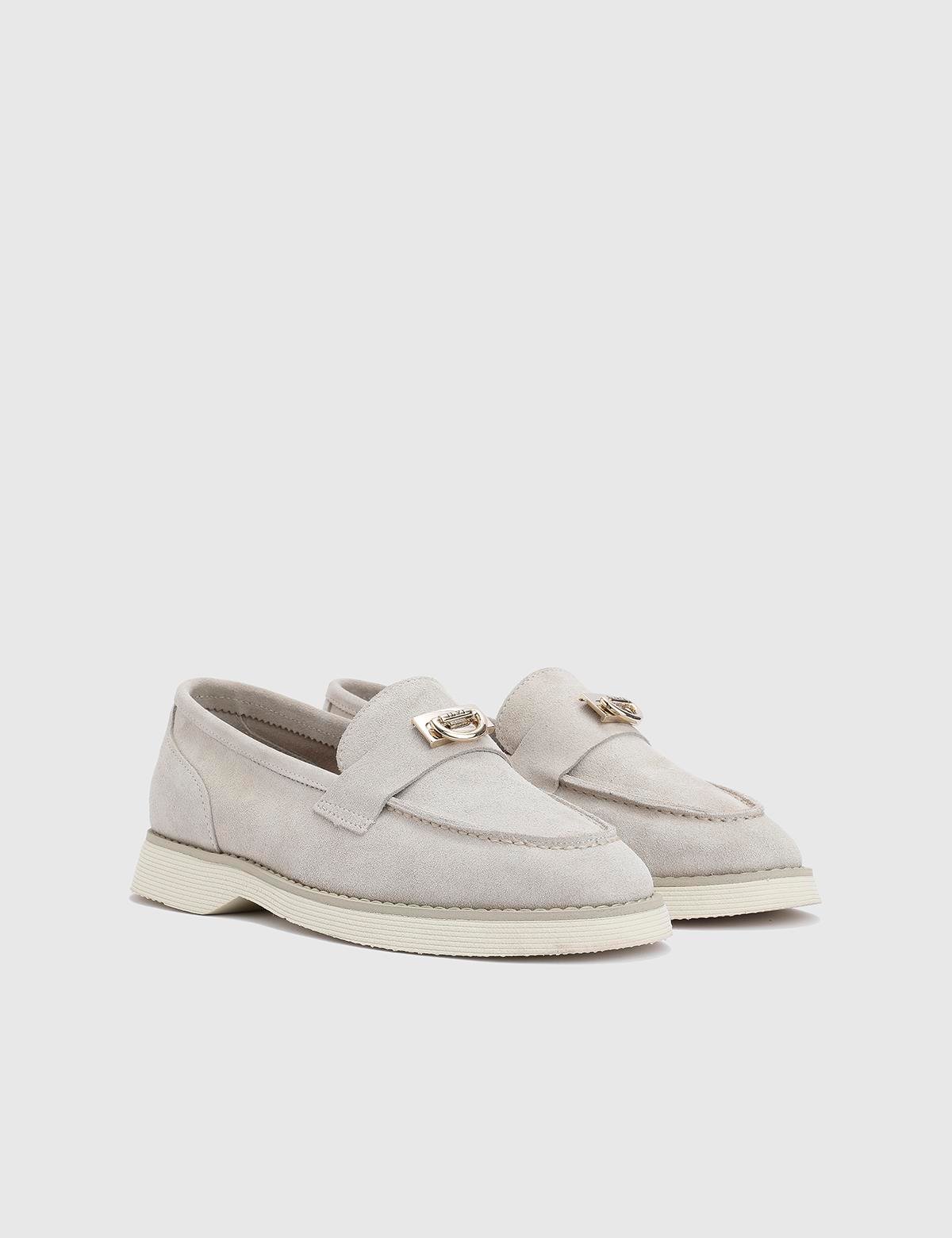 Lemmens Beige Suede Leather Women's Loafer