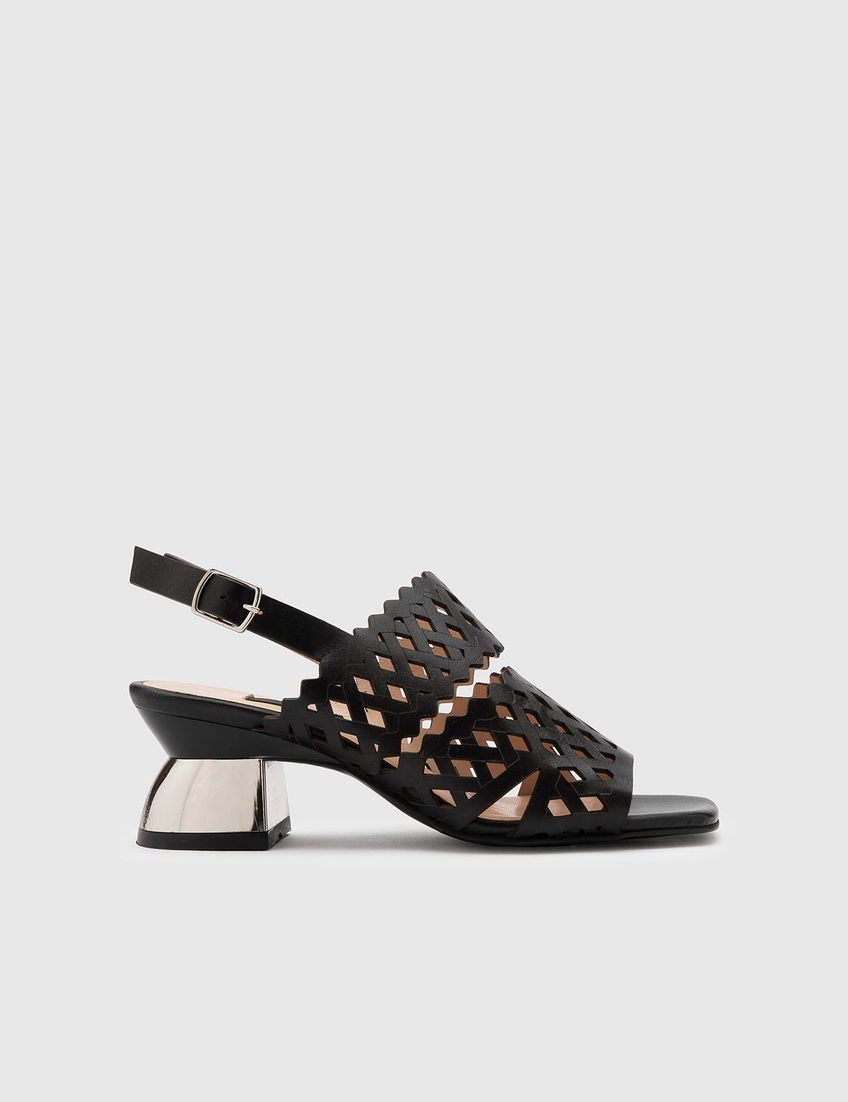 Morilla – Schwarze Sandale aus Leder für Damen mit Absatz 