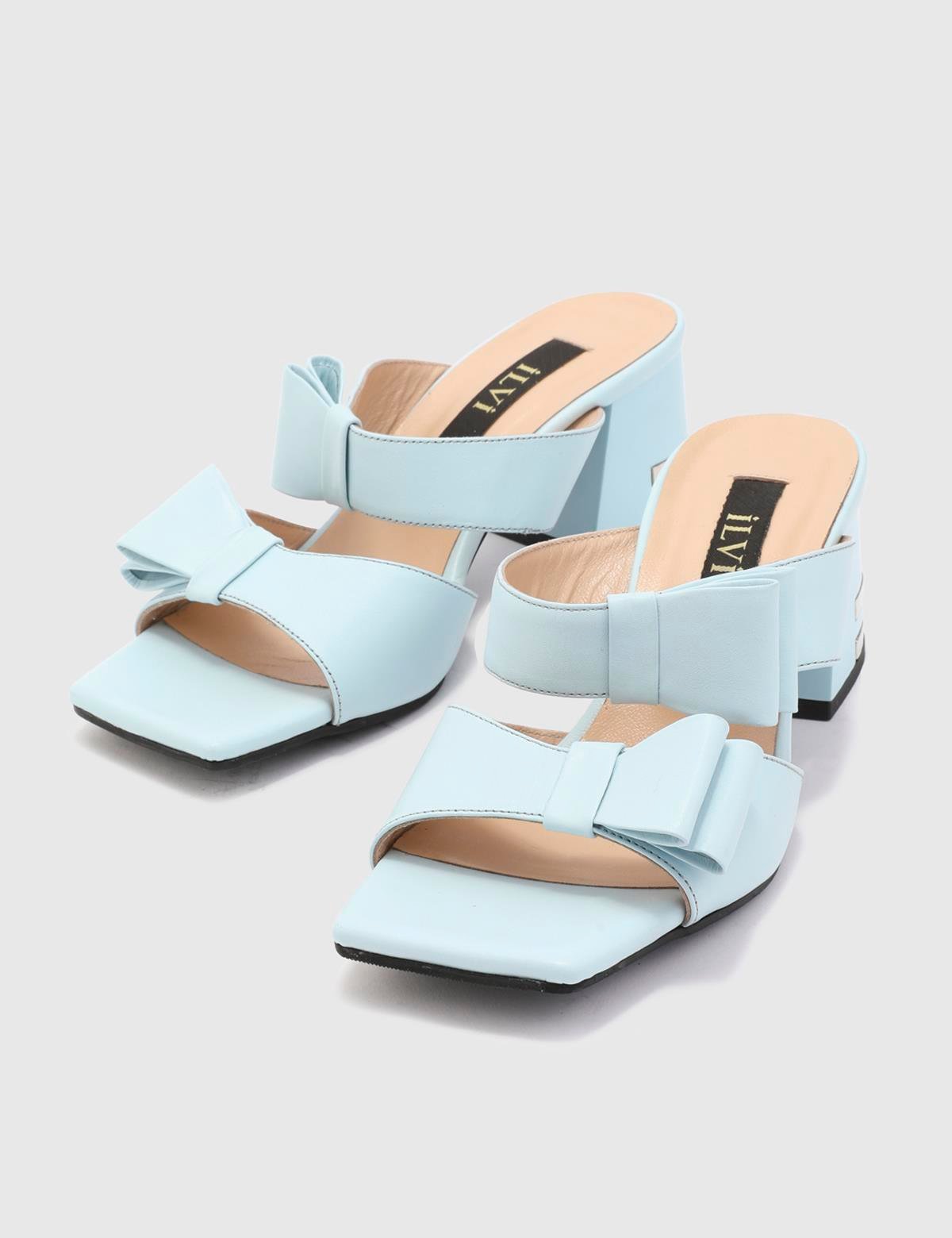 Nasya Blue Leather Women's Heeled Slide