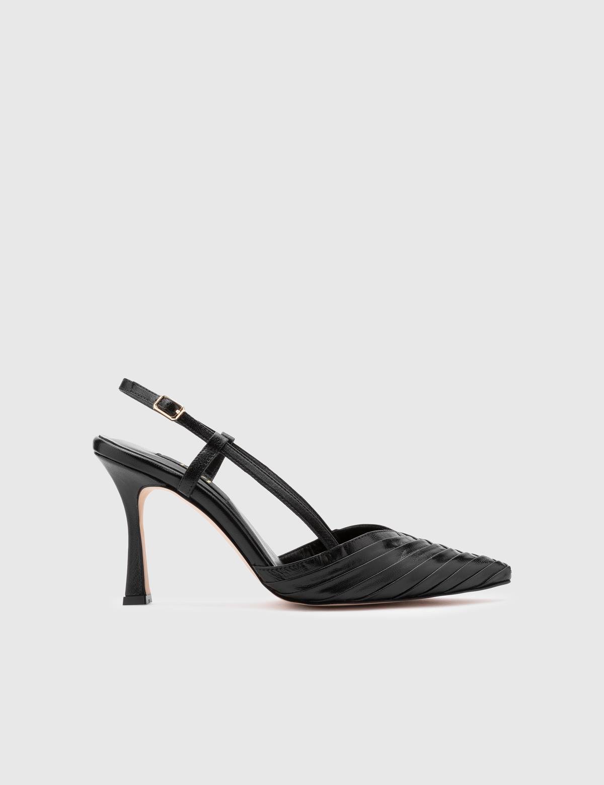 Ramona – Schwarze Sandale aus Leder für Damen mit Absatz