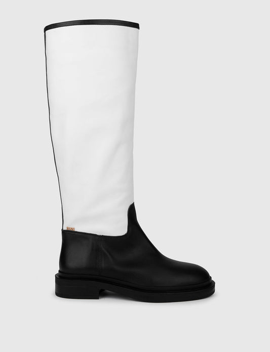 Dato Damen-Stiefel aus schwarzem, weißem und nerzfarbenem Leder