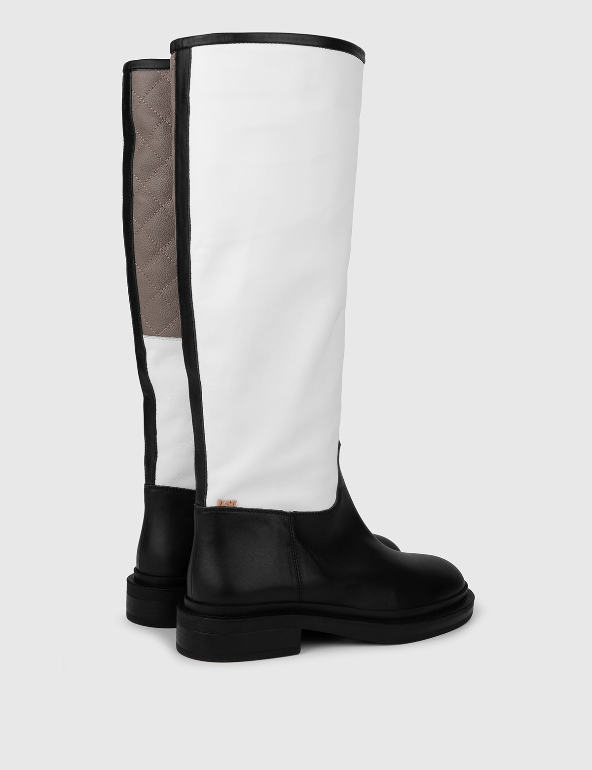 Dato Damen-Stiefel aus schwarzem, weißem und nerzfarbenem Leder