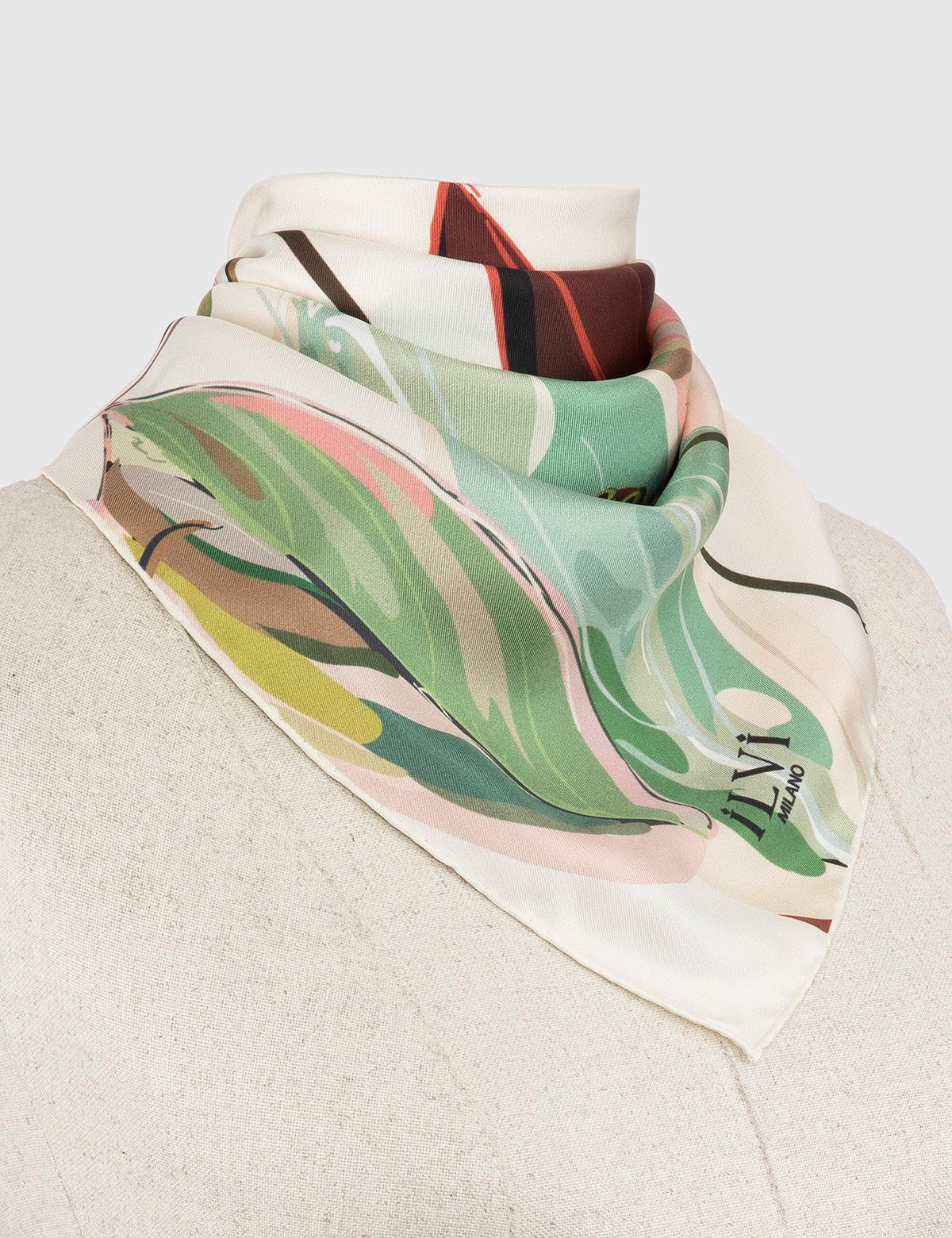 Alavus Mint Green-Cream Silk Twill Women's Scarf