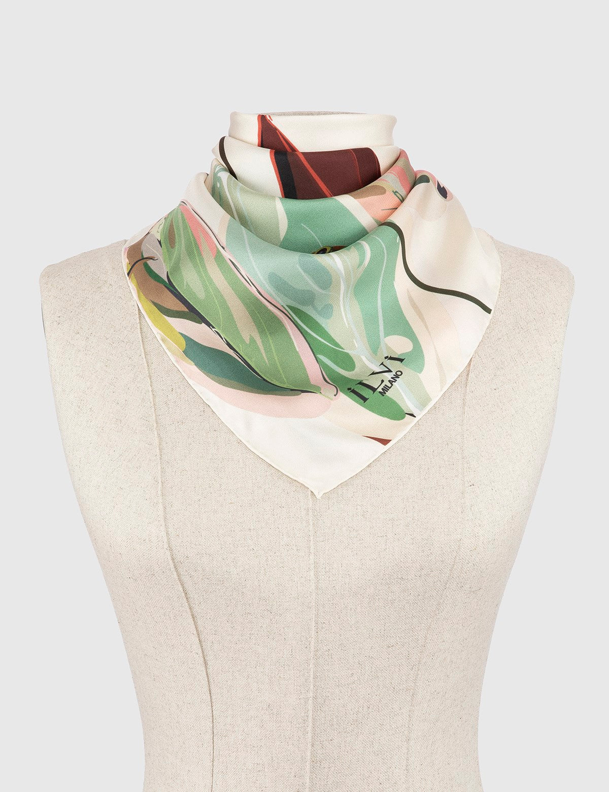 Alavus Mint Green-Cream Silk Twill Women's Scarf