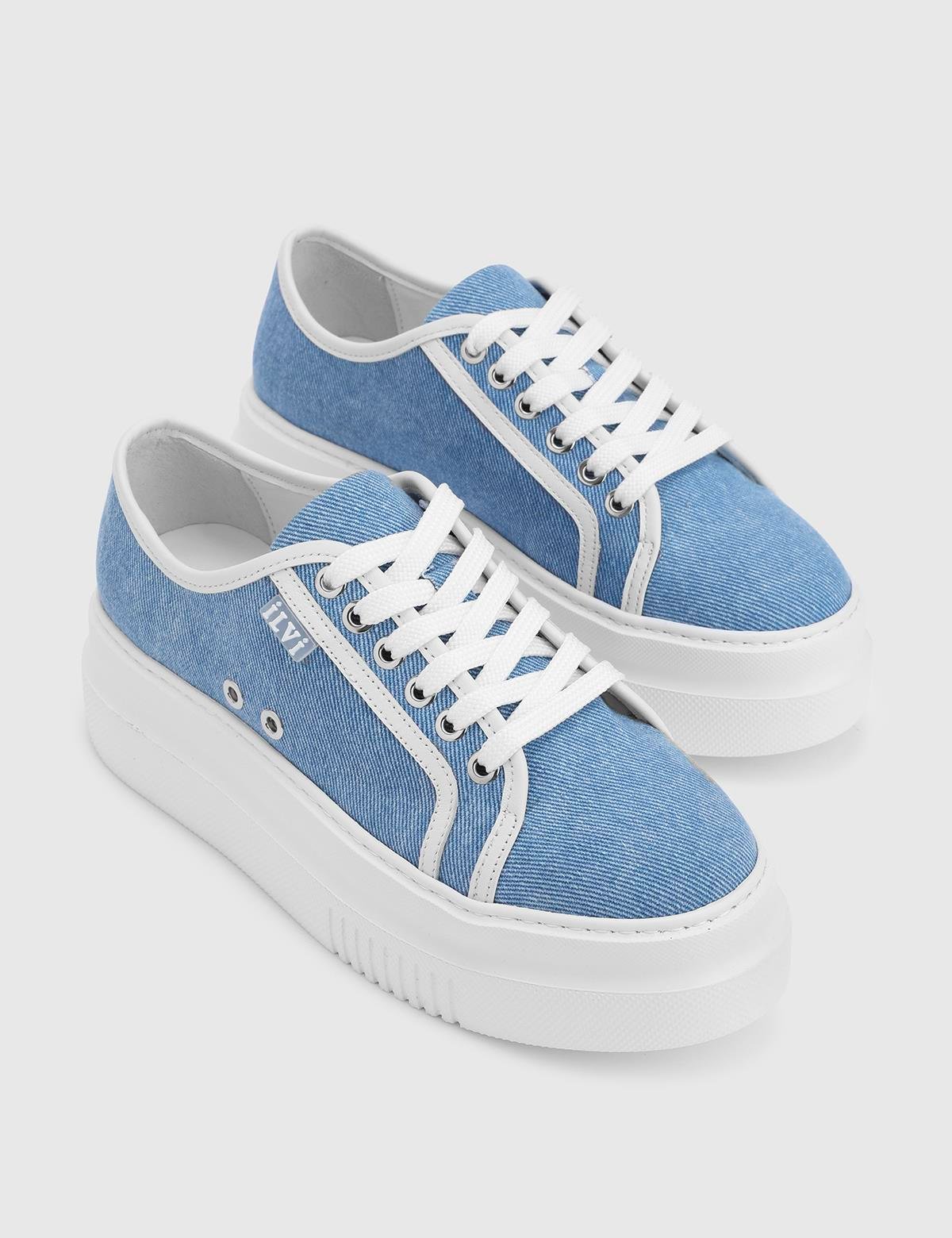 Celeste Blue Denim Leather Women's Sneaker
