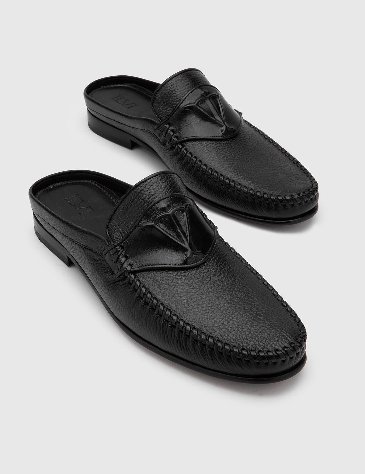 Cohen Black Floater Leather Men's Slipper