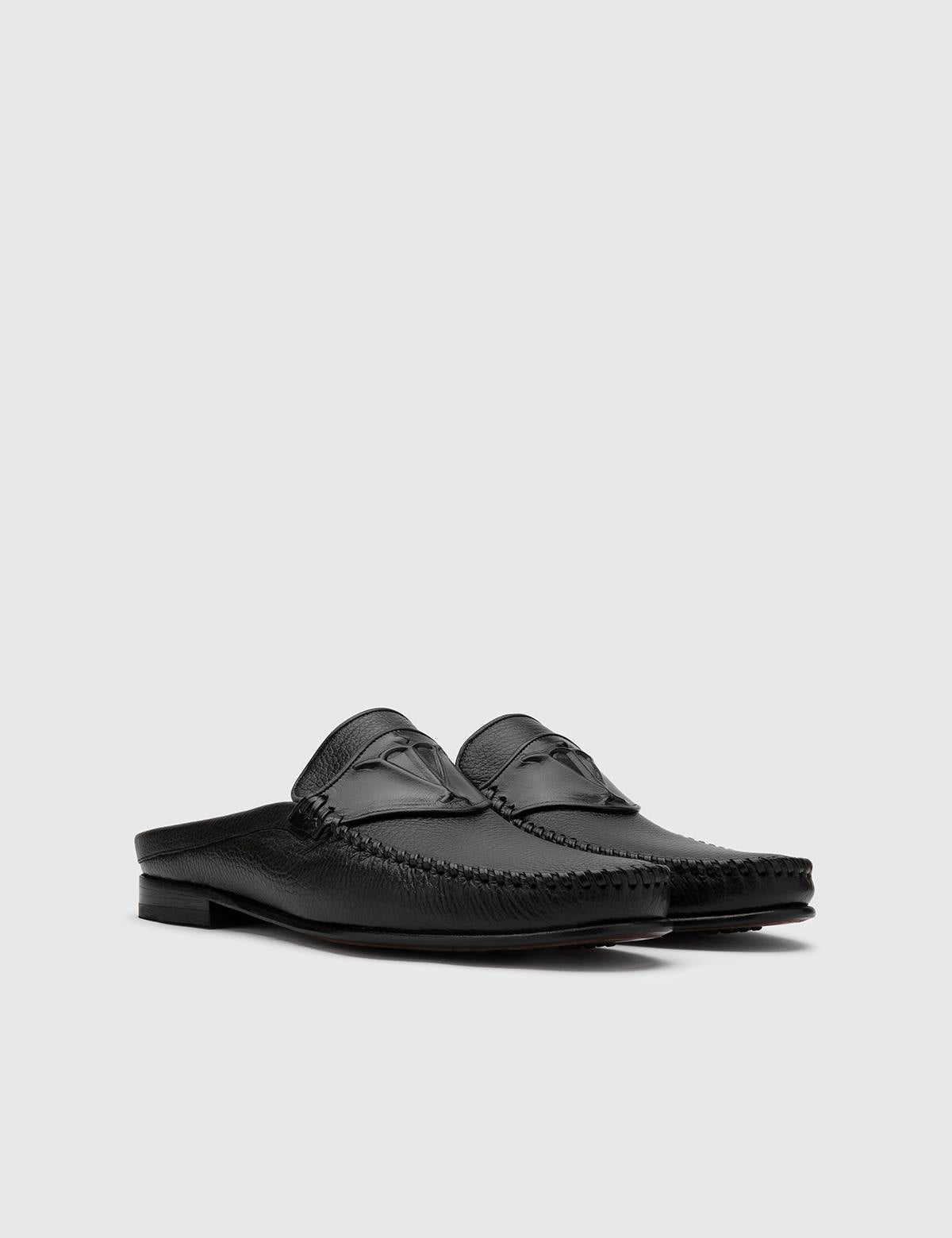 Cohen Black Floater Leather Men's Slipper