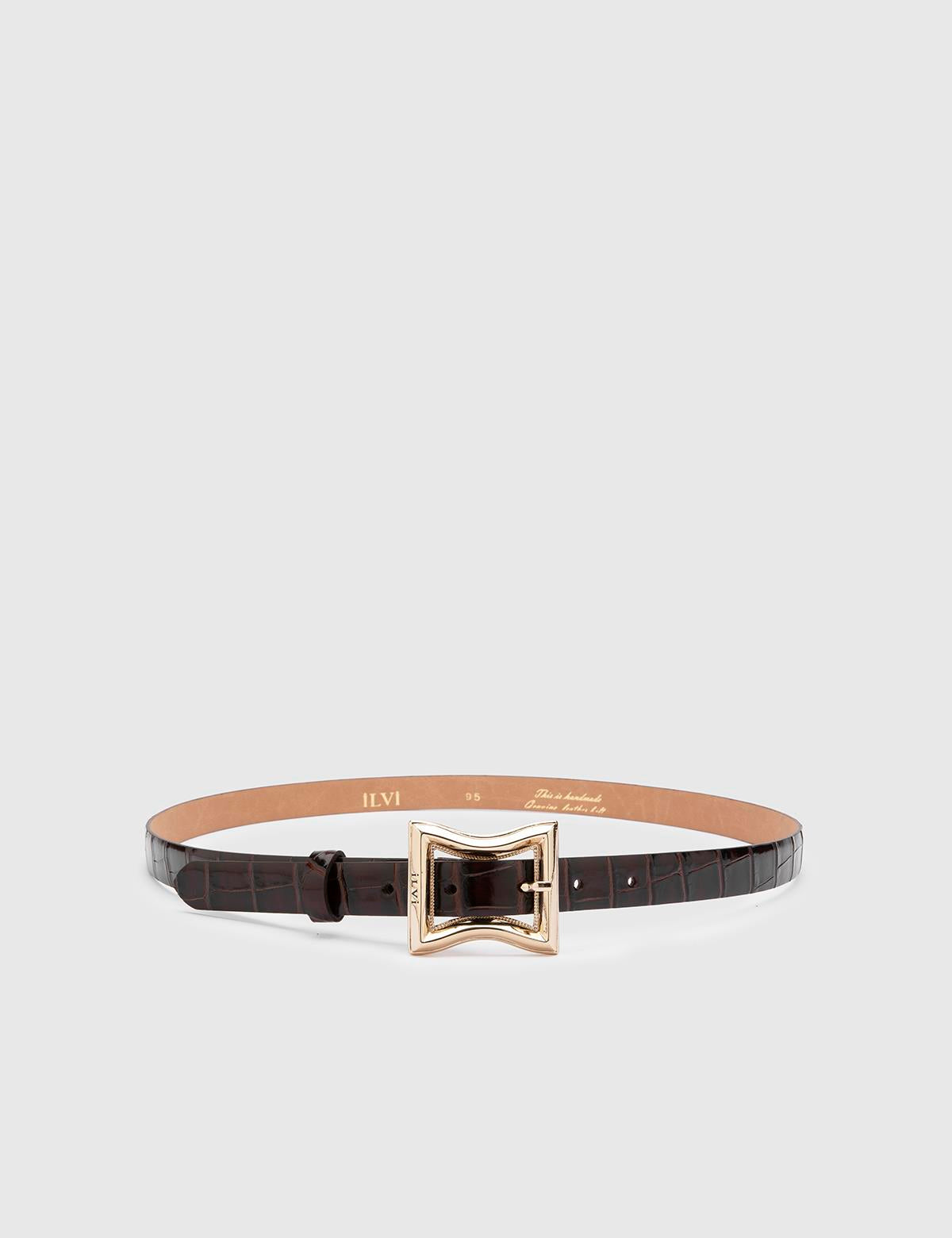 Fidelya Brown Leather Crocodile Women's Belt