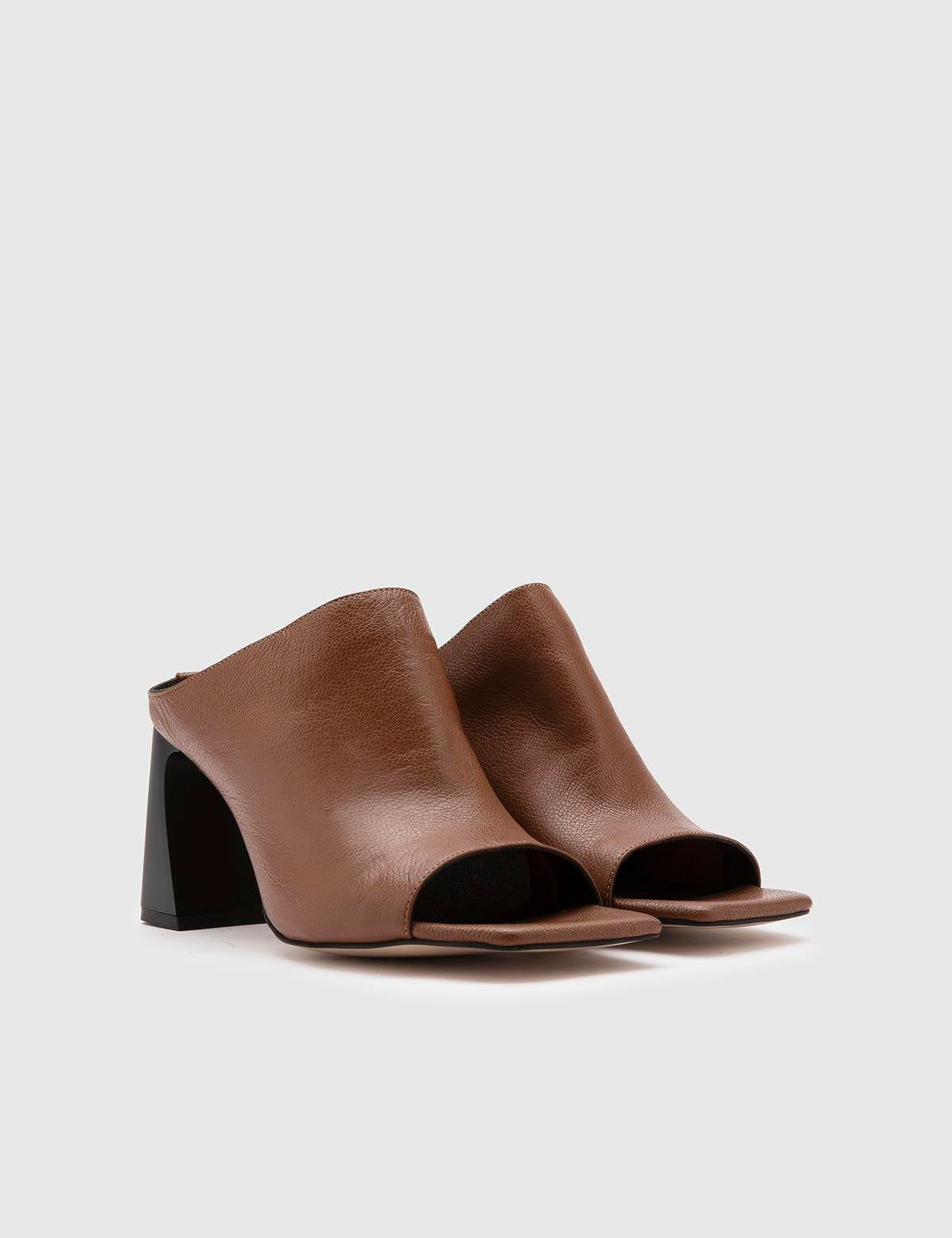 Geran Dark Saddle Brown Floater Leather Women's Heeled Slide