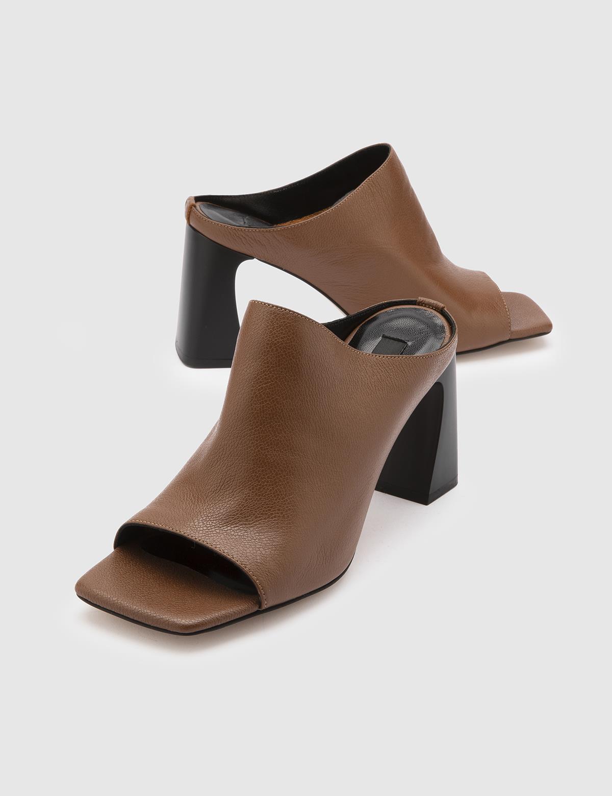 Geran Dark Saddle Brown Floater Leather Women's Heeled Slide