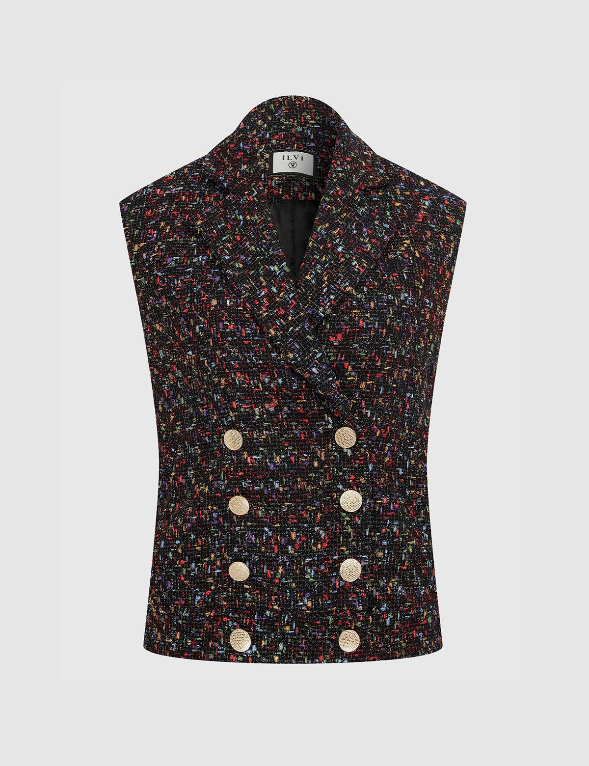 Howe Black-Multicolor Women's Tweed Vest