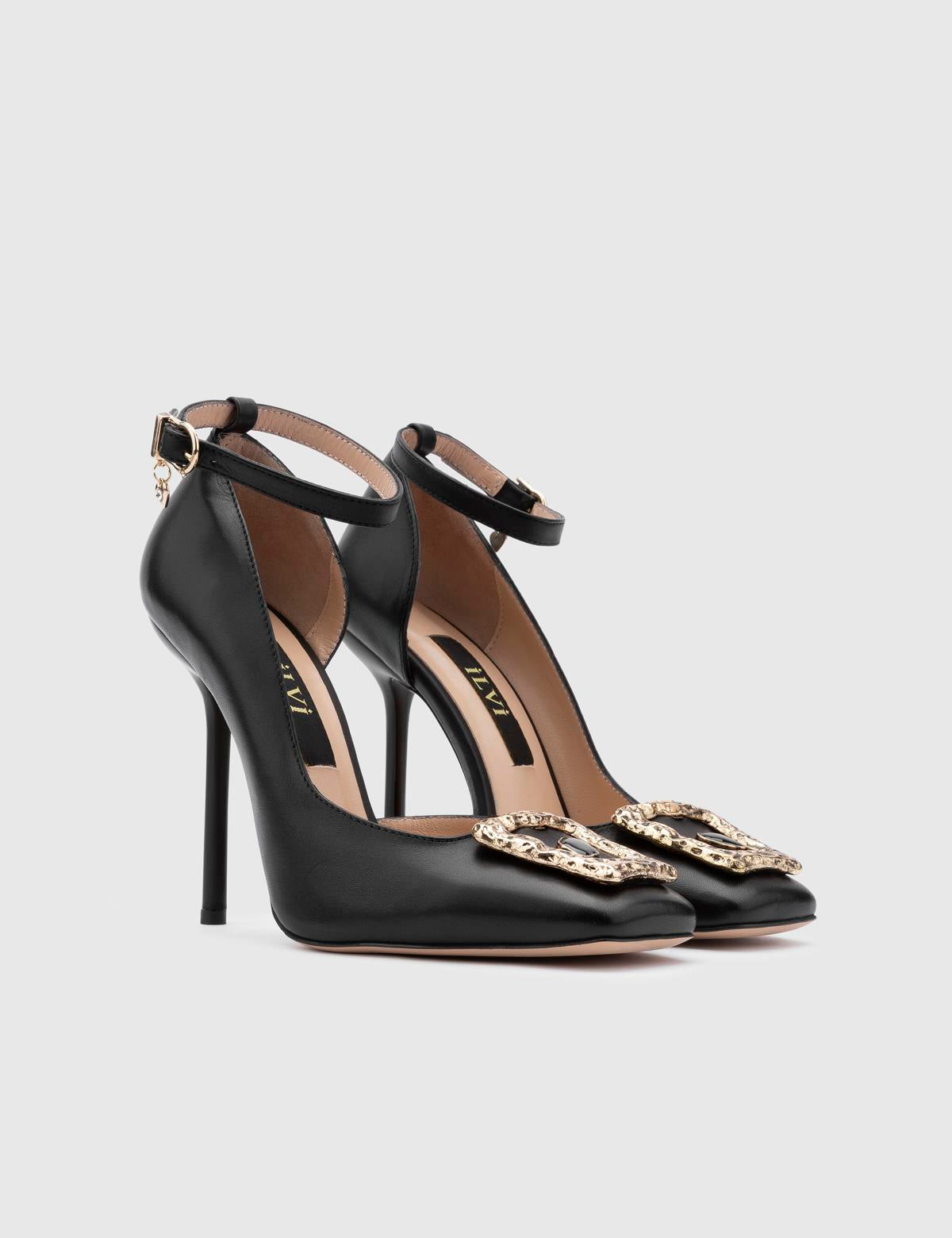Jannali – Schwarze Sandale aus Leder für Damen mit Absatz 
