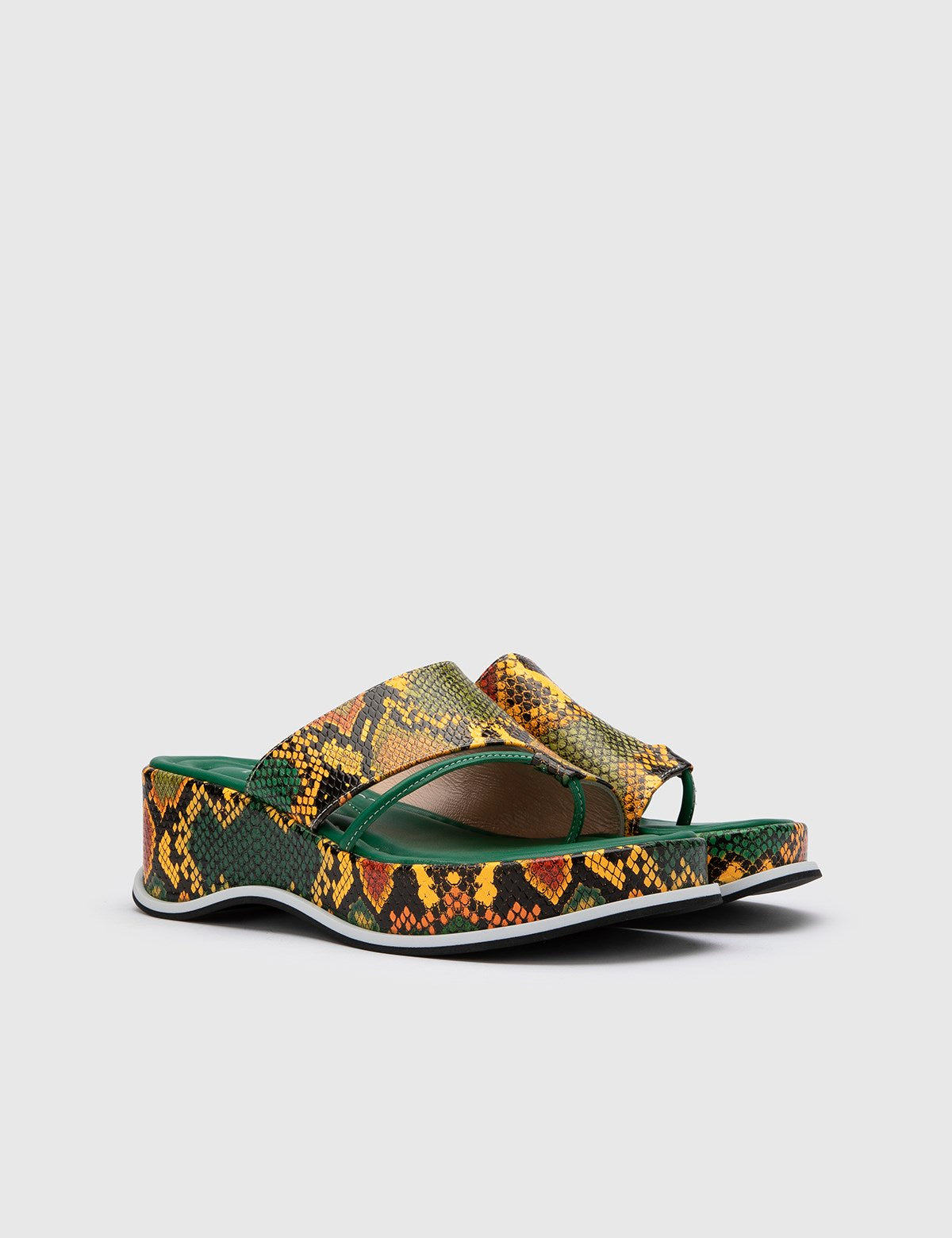 Masal Green Multicolor Snake White Leather Women's Slide