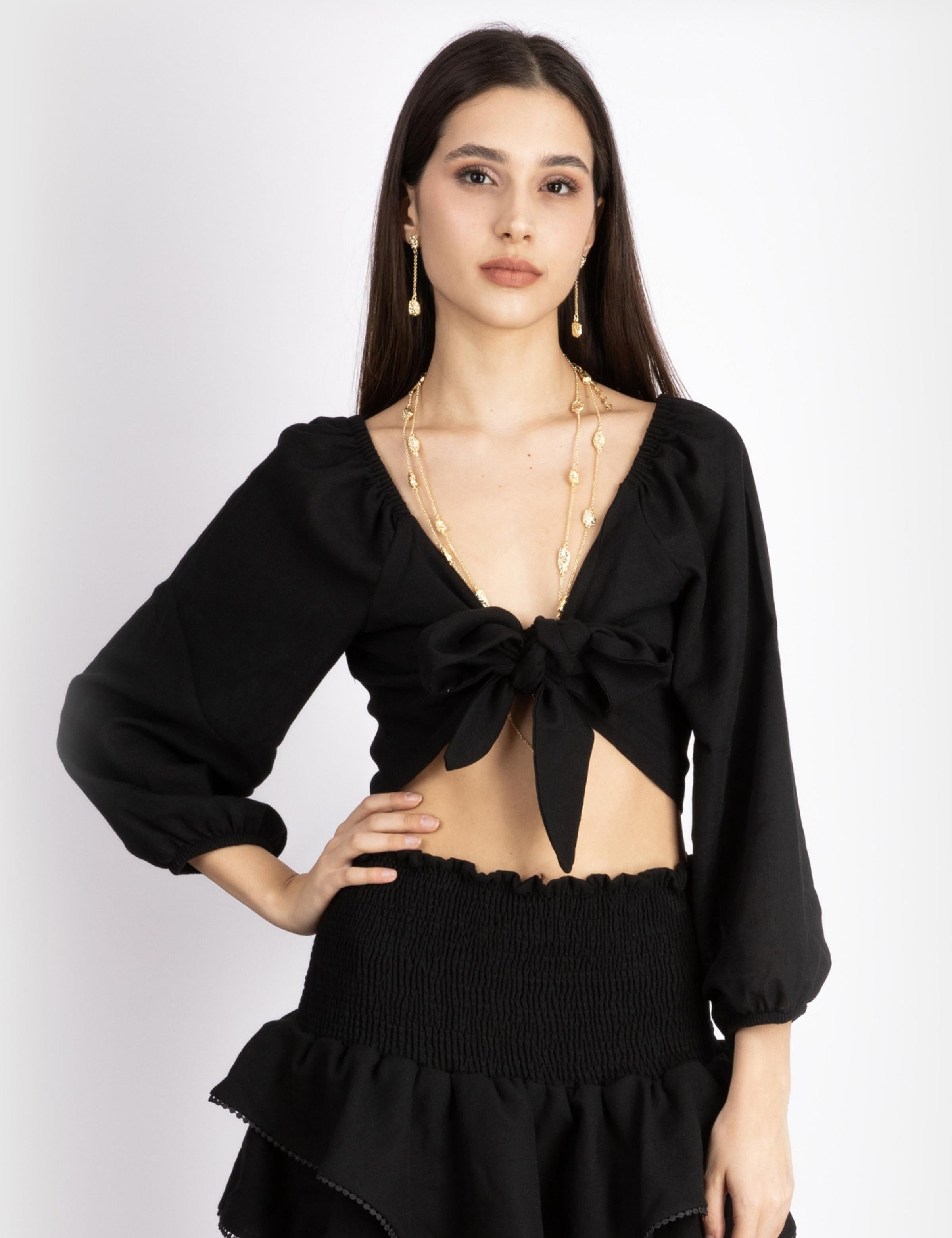 Melena Black Women's Crop Blouse and Skirt Set