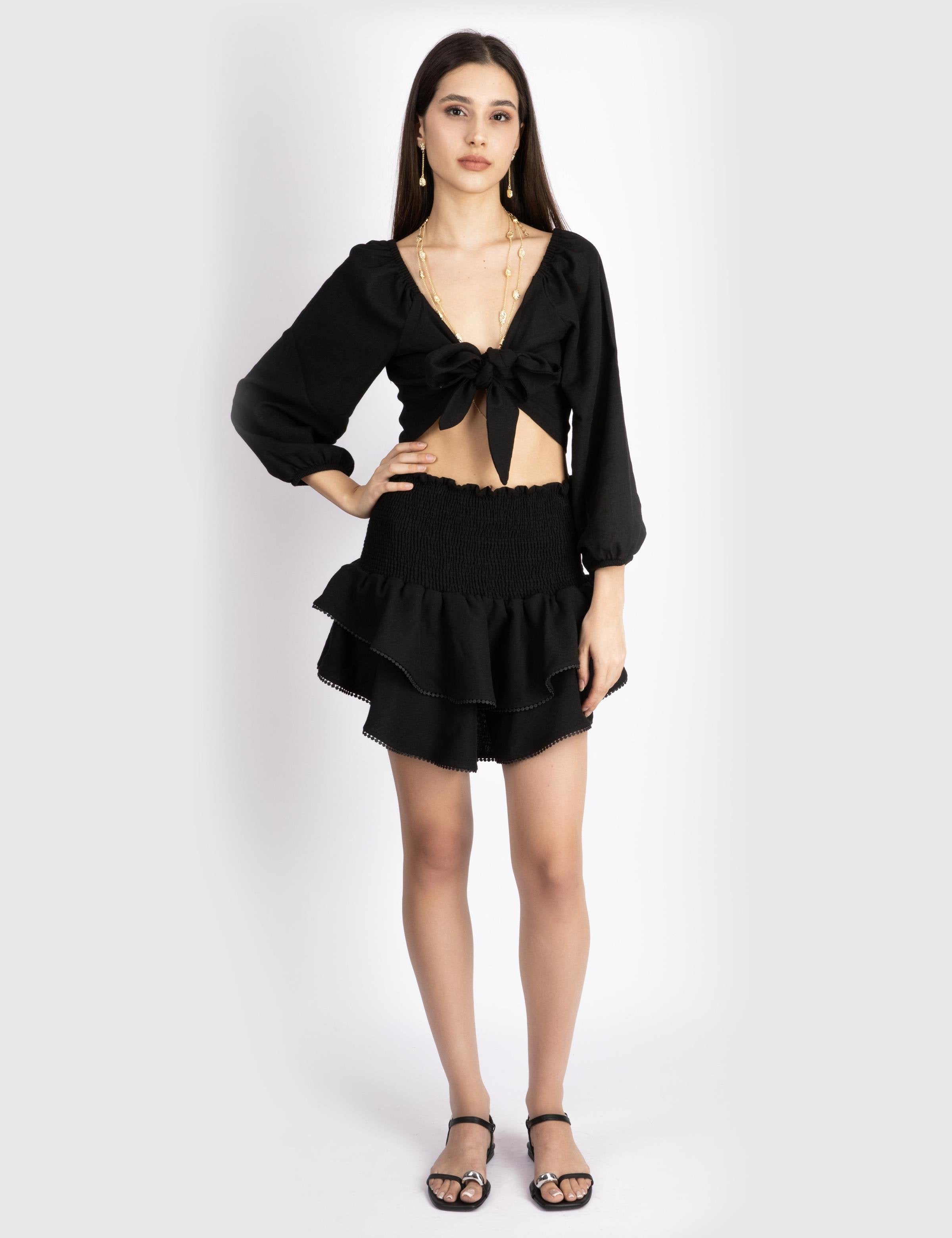 Melena Black Women's Crop Blouse and Skirt Set