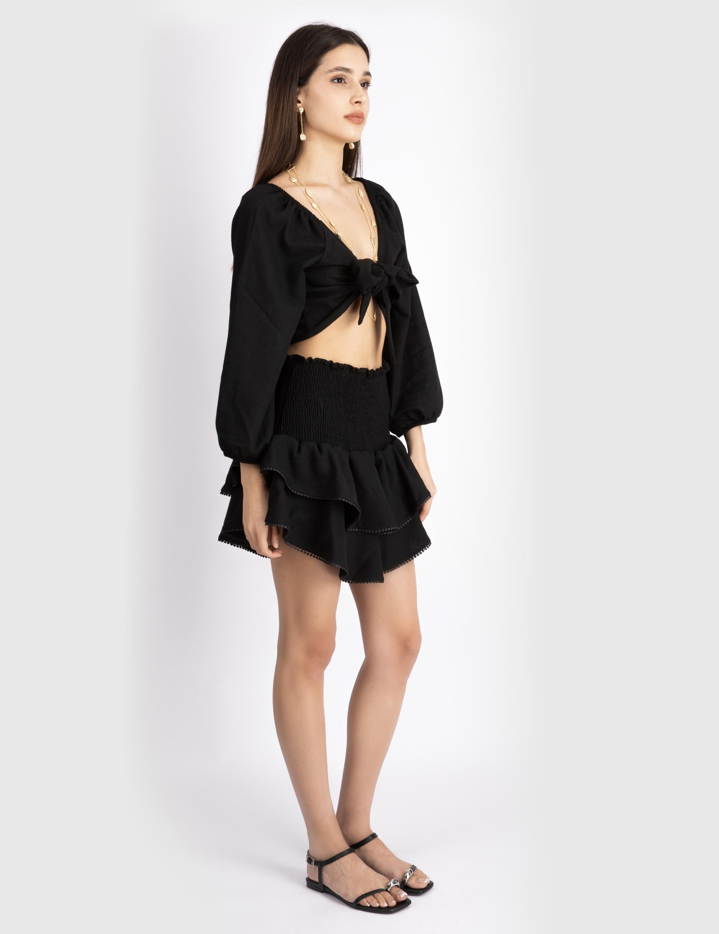 Melena Black Women's Crop Blouse and Skirt Set