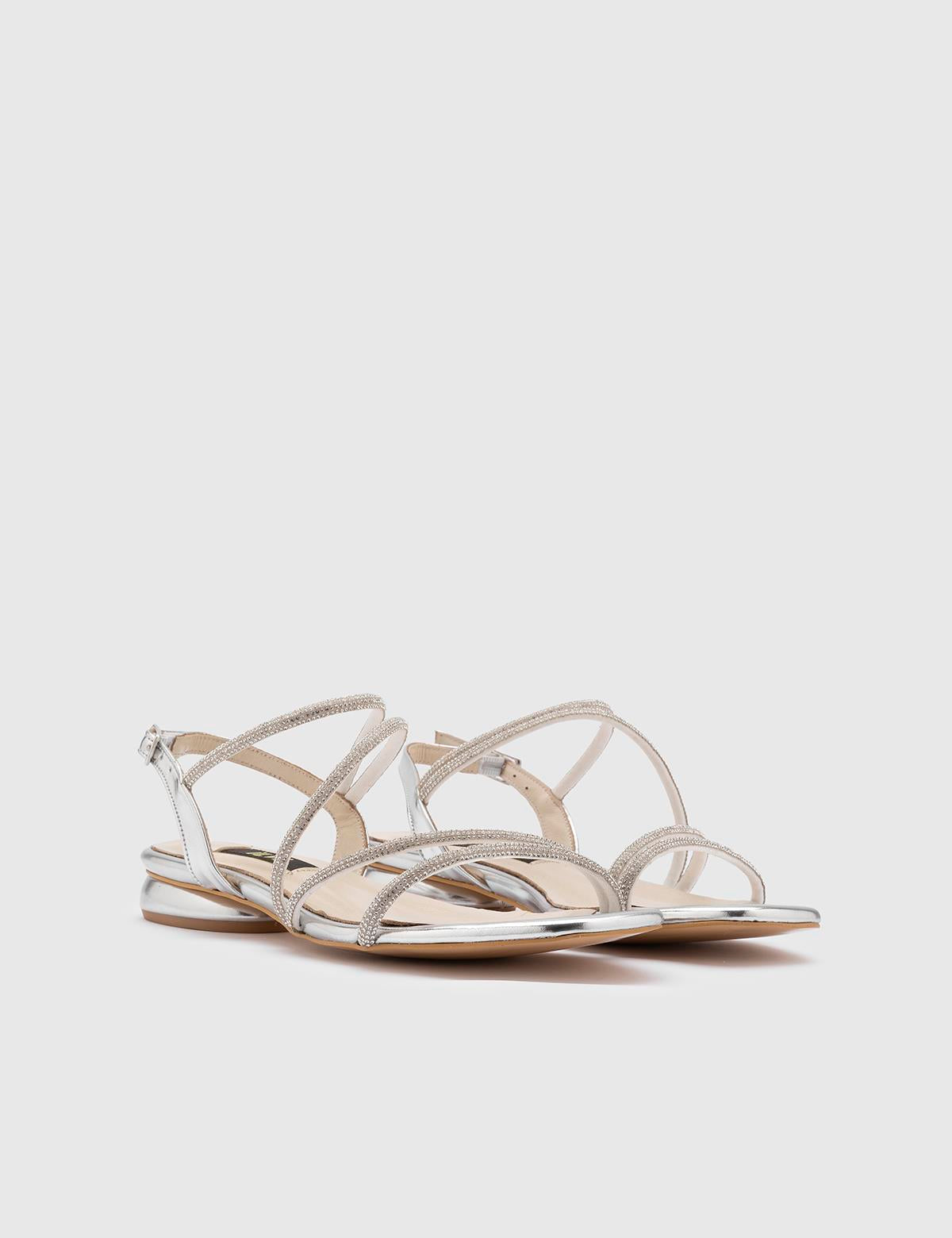 Mika Silver Leather Women's Sandal with Stones