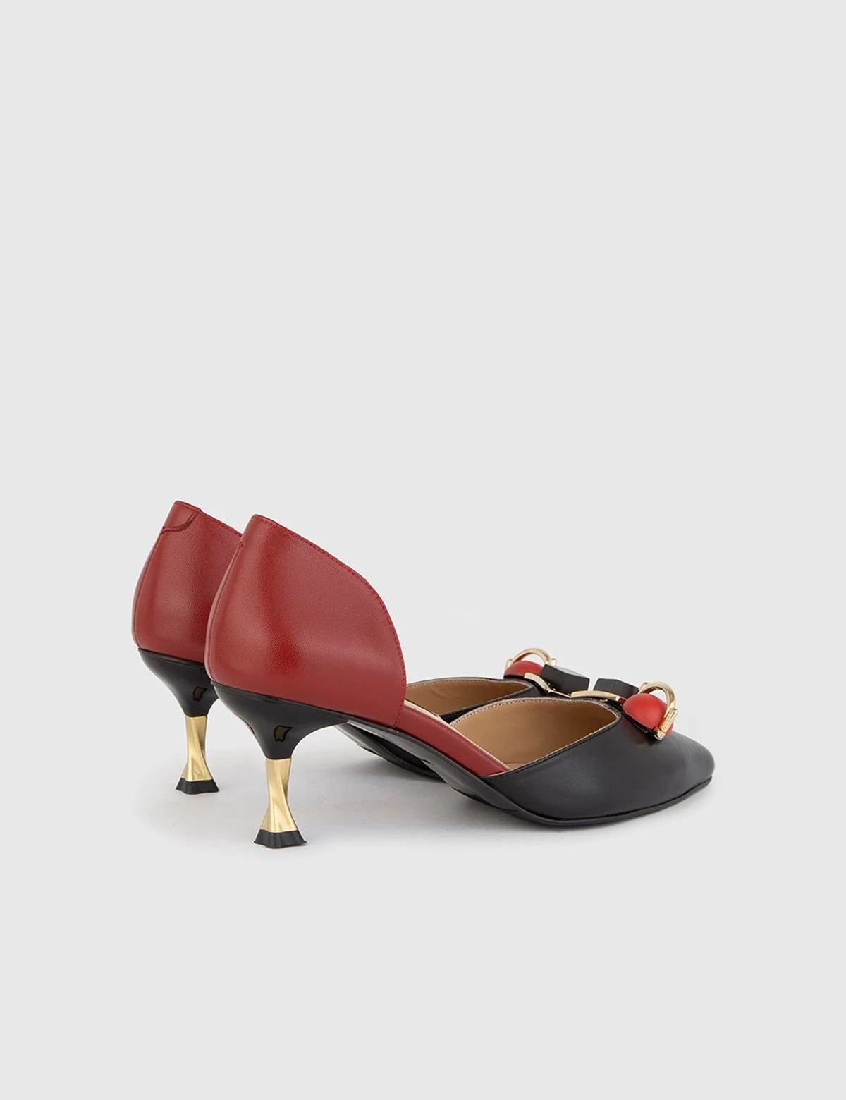 Nurdey Black-Red Leather Women's Heeled Sandal