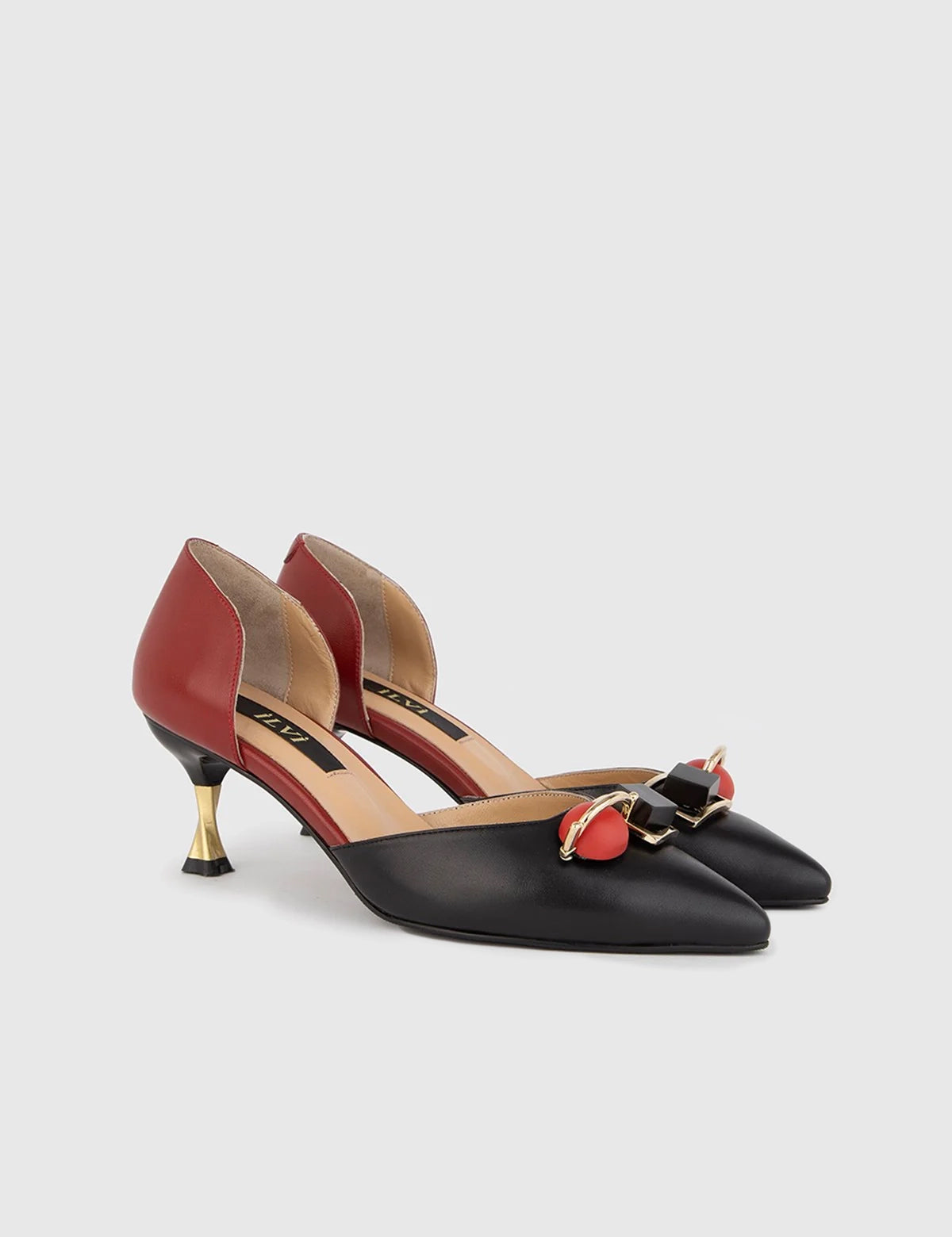 Nurdey Black-Red Leather Women's Heeled Sandal