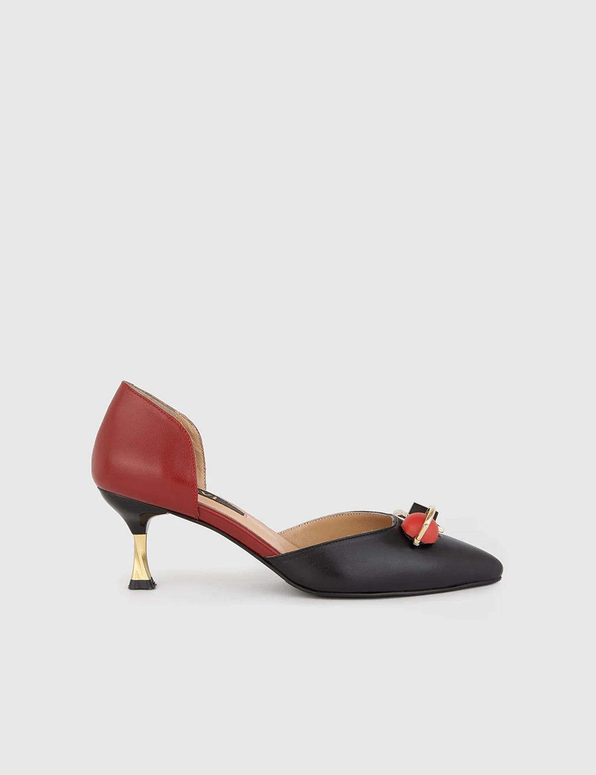 Nurdey Black-Red Leather Women's Heeled Sandal