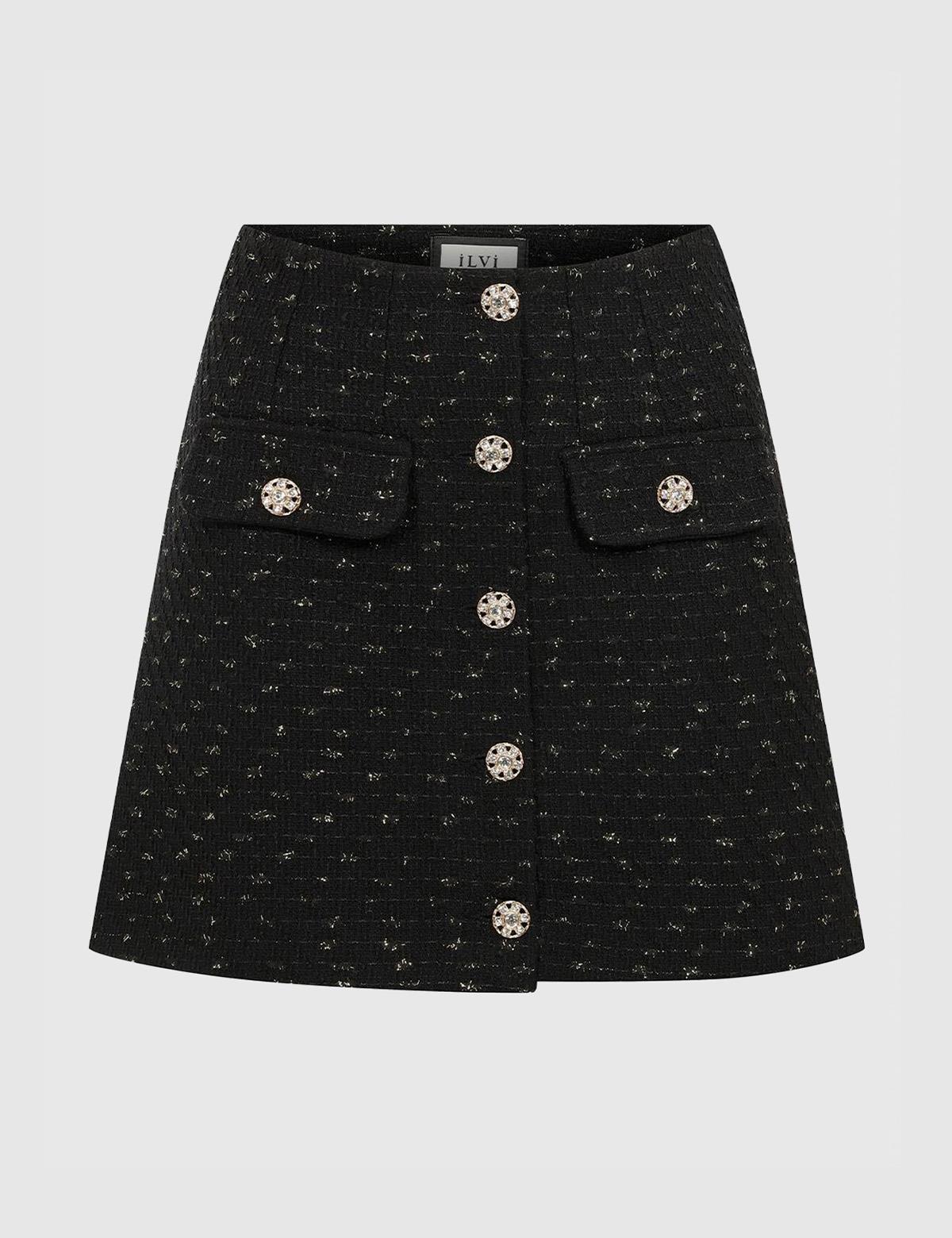 Rangel Black-Gold Women's Tweed Skirt