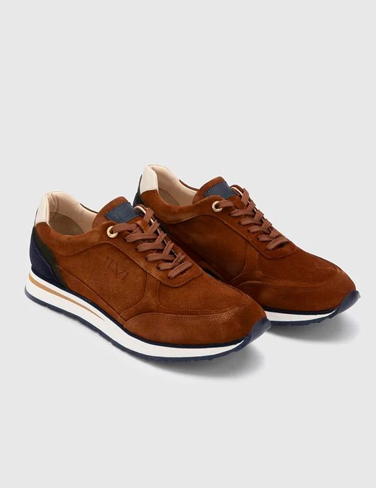 Renat Saddle Brown-Navy Blue-Khaki Split Suede Leather Men's Sneaker