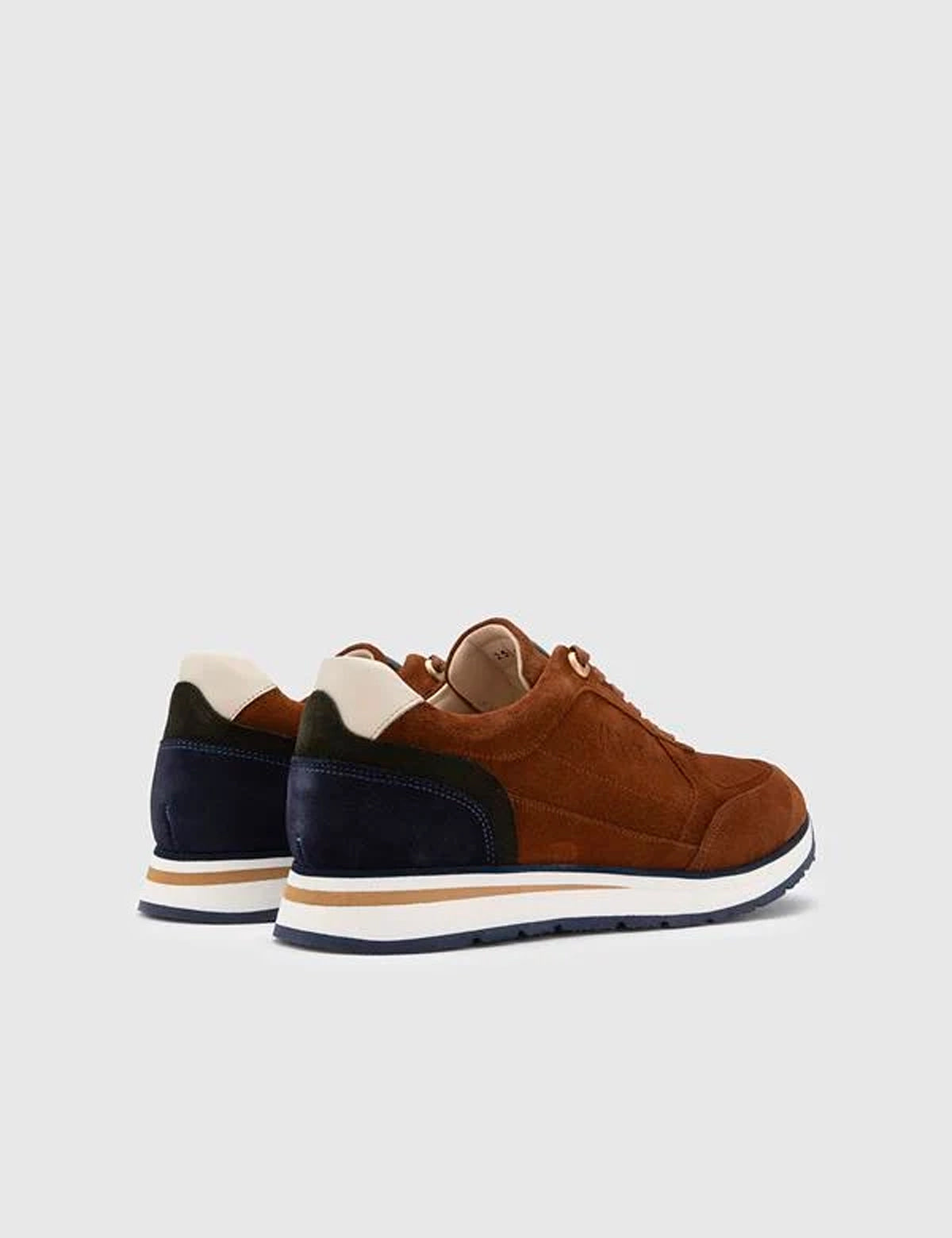 Renat Saddle Brown-Navy Blue-Khaki Split Suede Leather Men's Sneaker