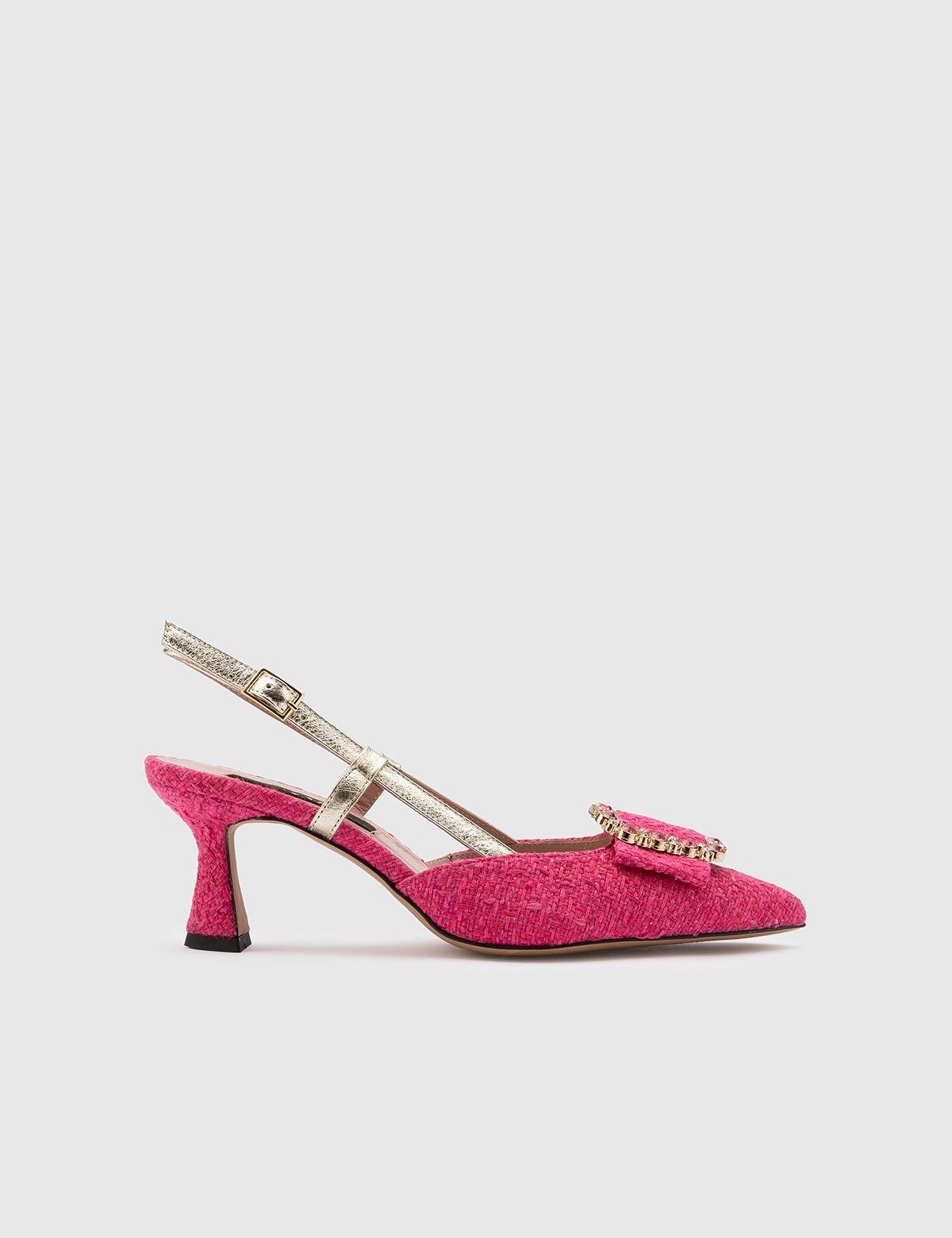 Tuomo Fuchsia Tweed-Leather Women's Heeled Sandal