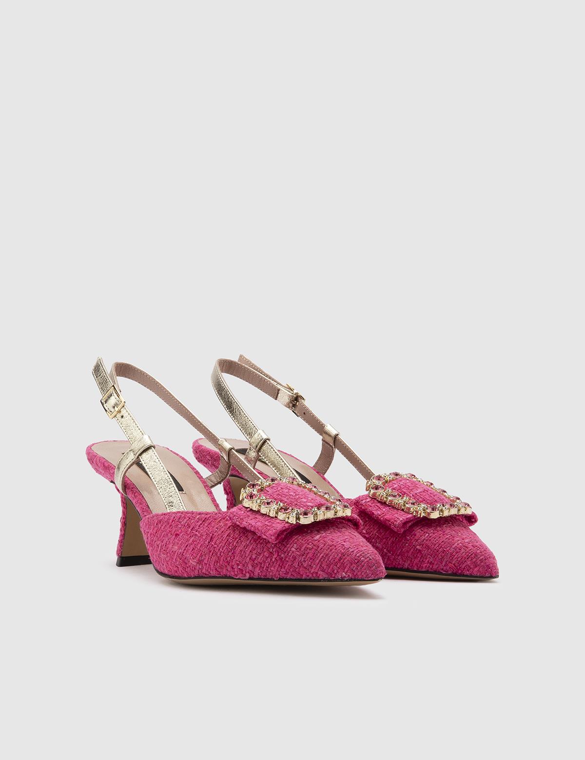 Tuomo Fuchsia Tweed-Leather Women's Heeled Sandal