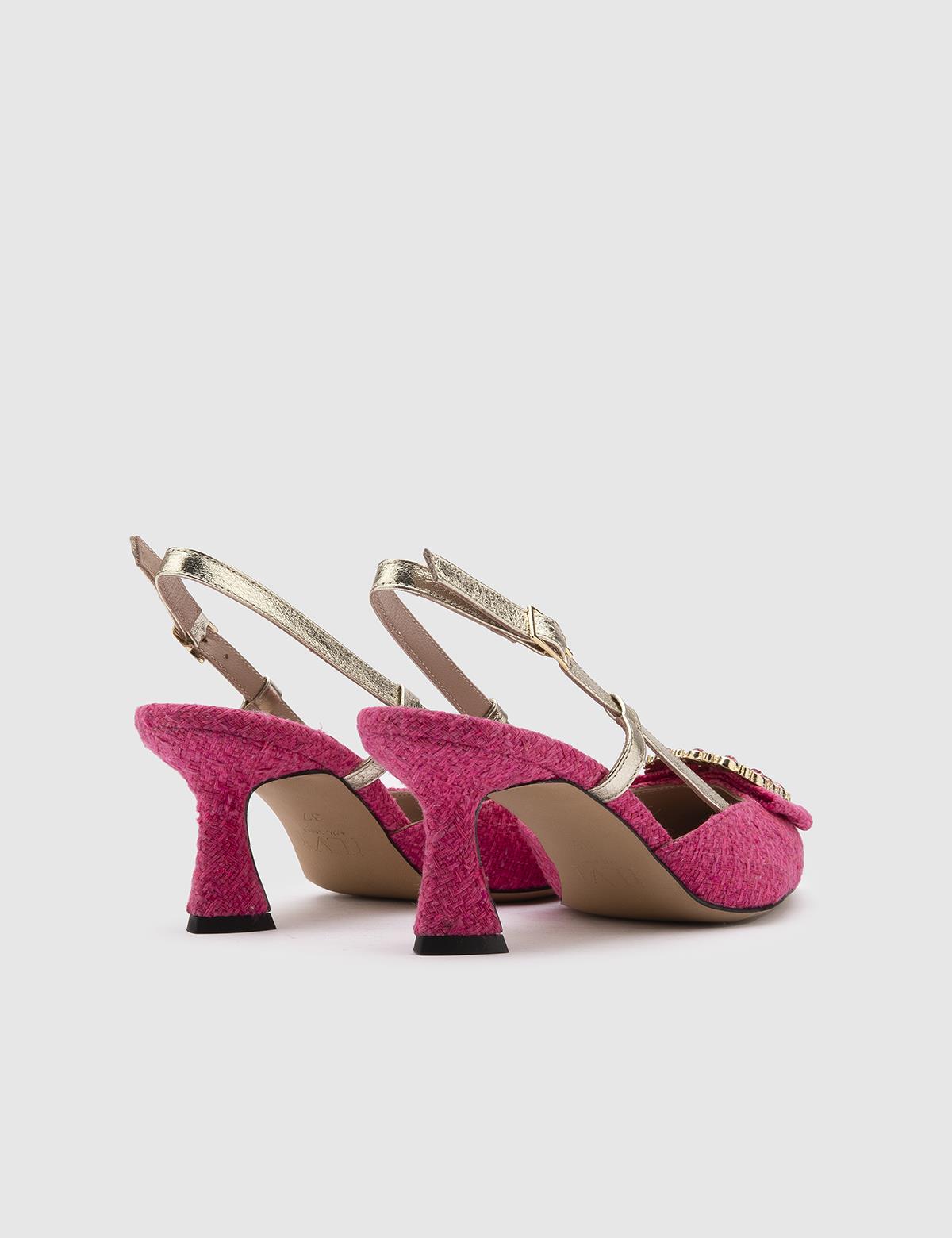 Tuomo Fuchsia Tweed-Leather Women's Heeled Sandal