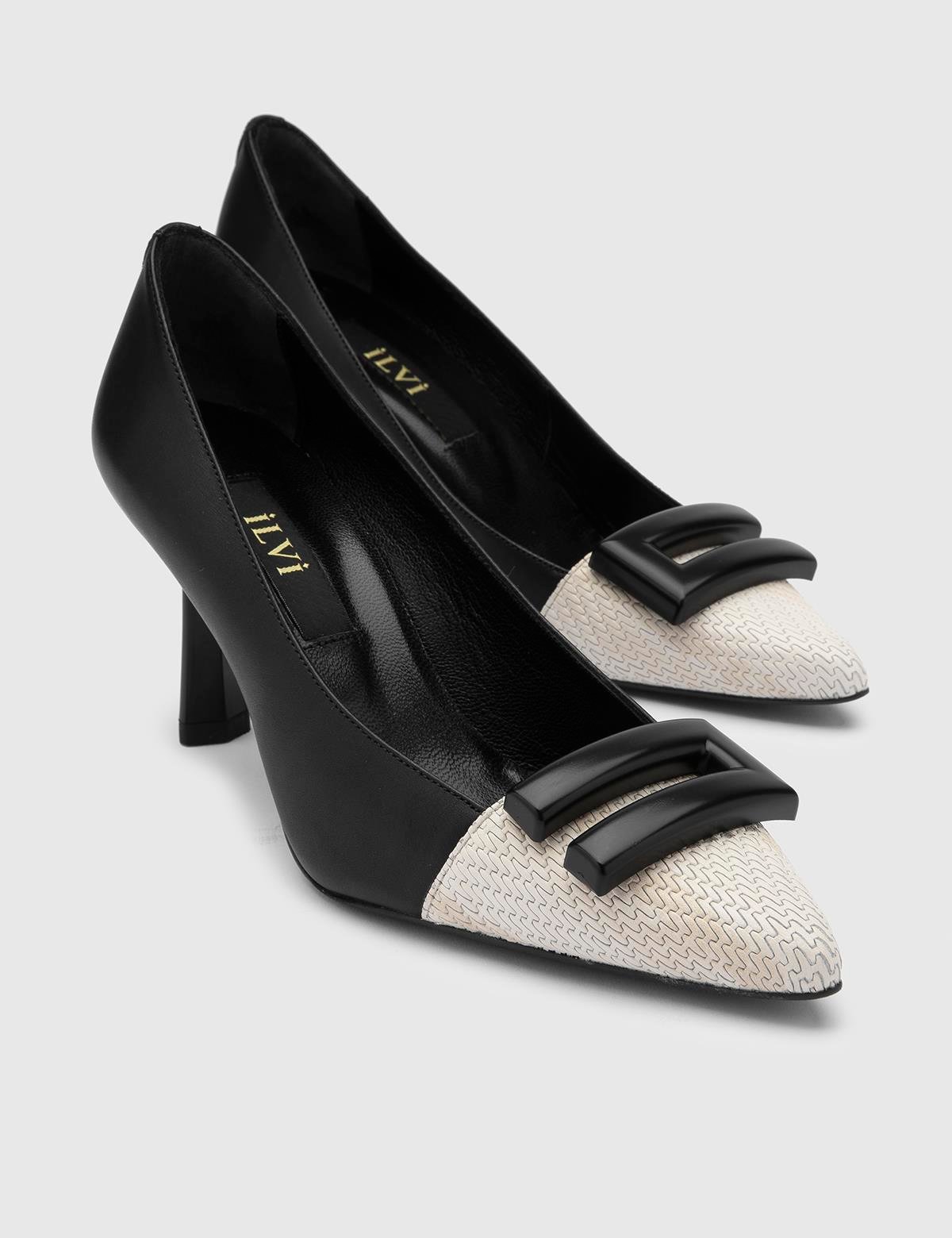 Beige-schwarze Leder-Damenpumps von Yoro