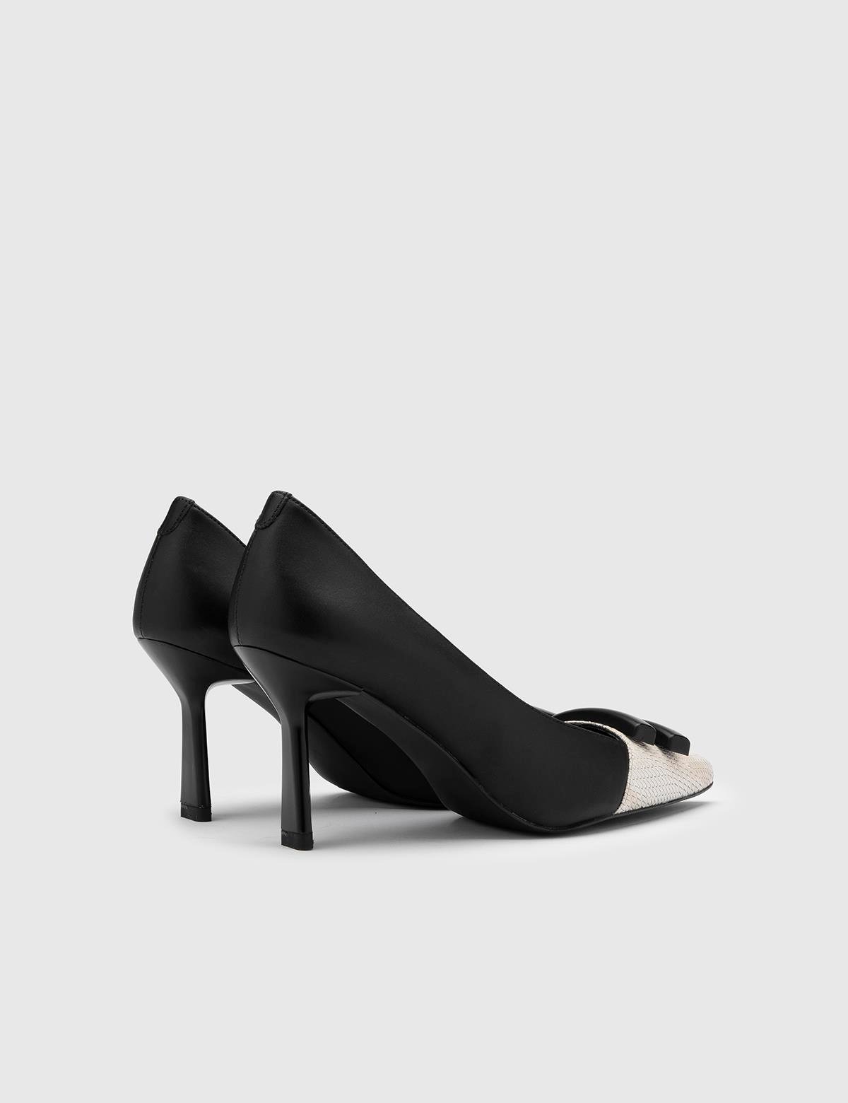 Beige-schwarze Leder-Damenpumps von Yoro